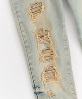 Skinny Fit Rip and Repair Washed Denim Pants - Light Blue